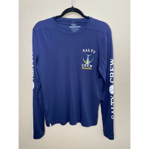 Salty Crew Mens Chasing Tail Long-Sleeve Shirt S Navy Polyester Fishing - Picture 2 of 5